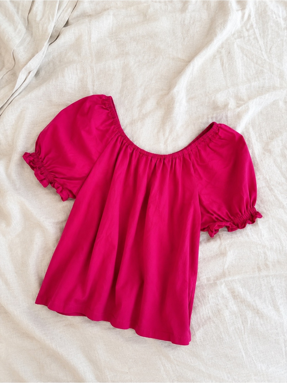 🌼 3/$15 J. Crew Fuchsia Puff-Sleeve Peasant Top S